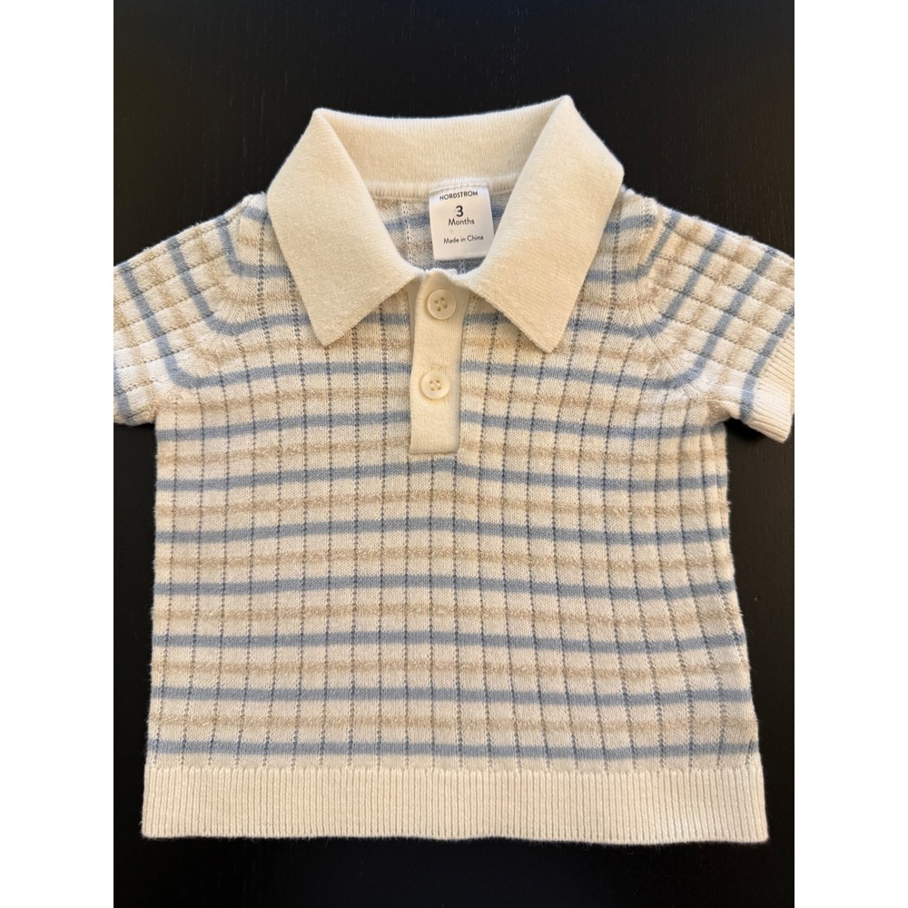 Nordstrom Baby Summer Knit Resort Pullover Size 3 Months Cream/Blue Stripes